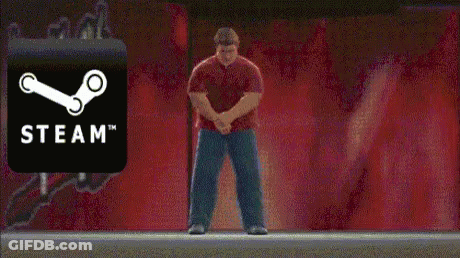 Man Standing By Steam Logo GIF