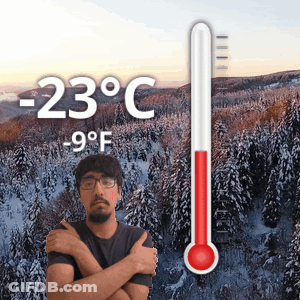 Man Standing By Thermometer Reading 30 Degrees GIF