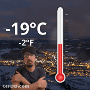 Man Standing By Thermometer Saying 19 Degrees Celsius GIF