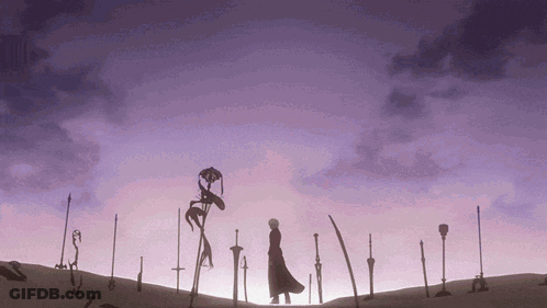 Man Standing In Field Of Swords GIF