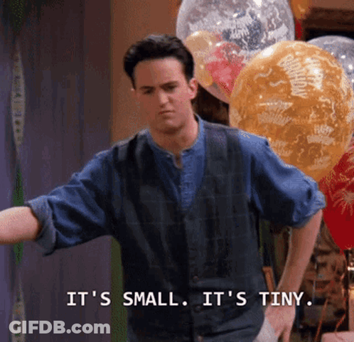 Man Standing In Front Of Balloons Saying Tiny GIF