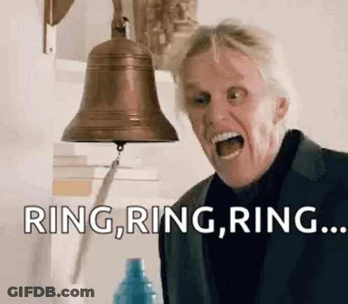Man Standing In Front Of Bell Saying Ring Ring Ring GIF