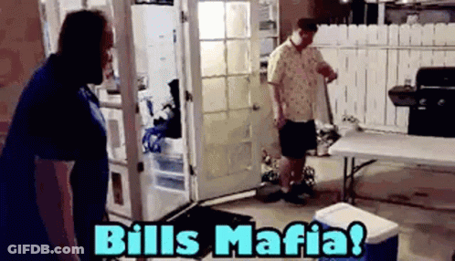 Man Standing In Front Of Bills Mafia Door GIF