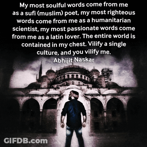 Man Standing In Front Of Building With Abhijit Naskar Quote GIF