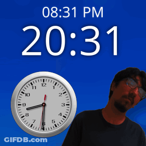 Man Standing In Front Of Clock Saying 20:31 GIF