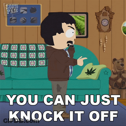 Man Standing In Front Of Couch Saying You Can Just Knock It Off GIF