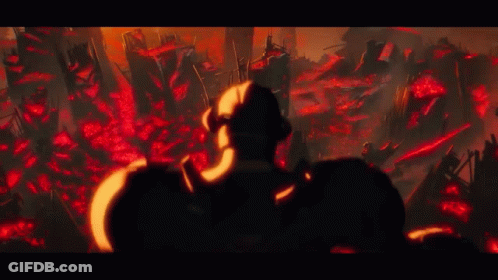 Man Standing In Front Of Destroyed City Cartoon GIF