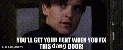 Man Standing In Front Of Door With Rent Warning GIF
