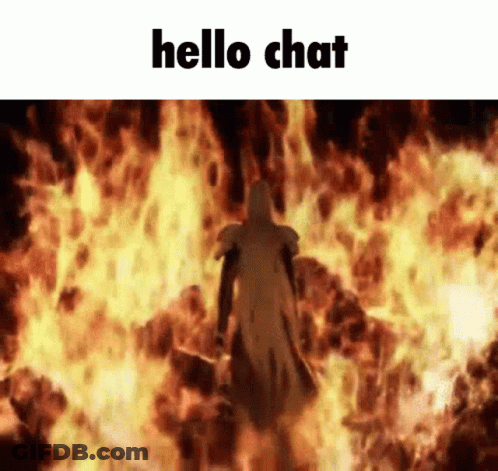 Man Standing In Front Of Fire Saying Hello Chat GIF