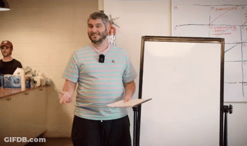 Man Standing In Front Of Funny Whiteboard GIF