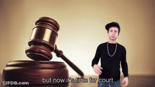 Man Standing In Front Of Gavel Saying But Now It's Time For Court GIF