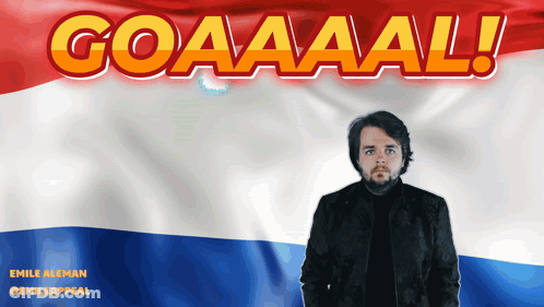 Man Standing In Front Of Goal Flag GIF