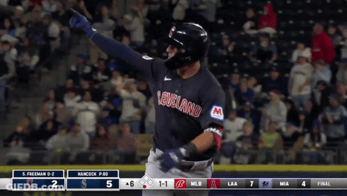 Man Standing In Front Of Guardians Sign On Baseball Field GIF