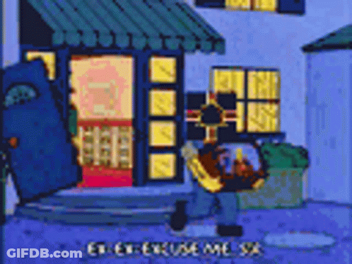 Man Standing In Front Of House Saying Excuse Me GIF