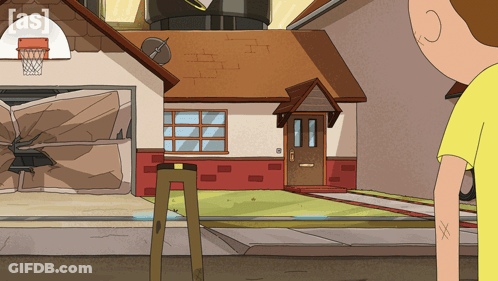 Man Standing In Front Of House With Basketball Hoop Saying As GIF