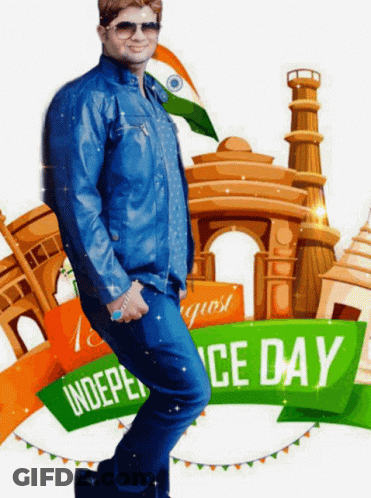 Man Standing In Front Of Independence Day Banner GIF
