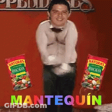 Man Standing In Front Of Mantequin Sign GIF