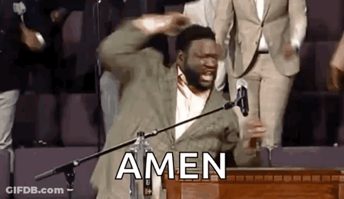 Man Standing In Front Of Microphone With Amen GIF