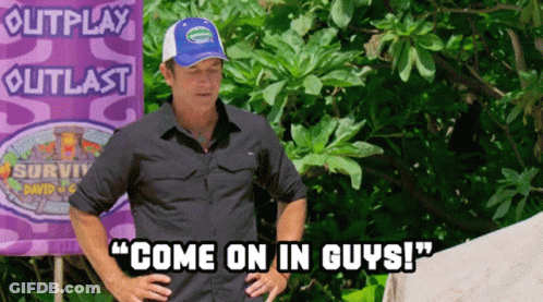 Man Standing In Front Of Outplay Outlast Sign GIF