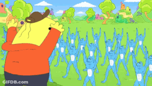 Man Standing In Front Of Playground With Monkeys GIF