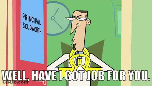 Man Standing In Front Of Principal Scudworth Sign GIF