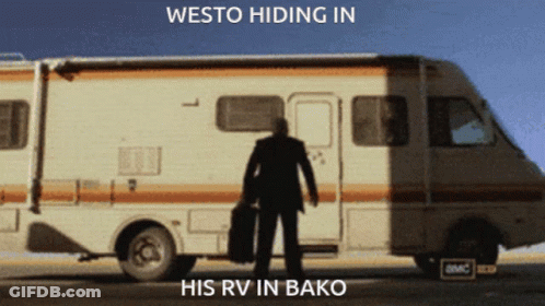 Man Standing In Front Of RV Saying Westo Hiding In His RV In Bako GIF