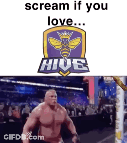Man Standing In Front Of Scream If You Love Hive Sign GIF