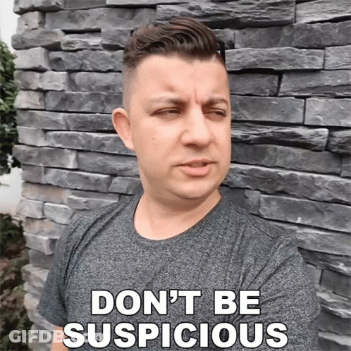 Man Standing In Front Of Stone Wall Saying Don't Be Suspicious GIF