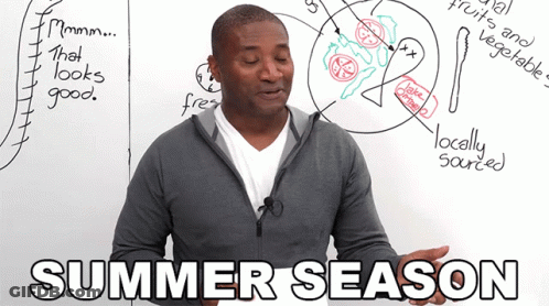 Man Standing In Front Of Summer Season Whiteboard GIF