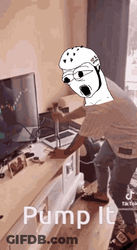 Man Standing In Front Of Television Saying Pump It GIF