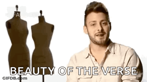 Man Standing In Front Of Two Mannequins With Beauty Of The Verse GIF