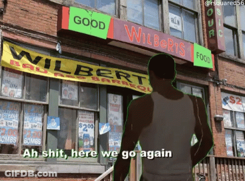 Man Standing In Front Of Wilbert's Food GIF