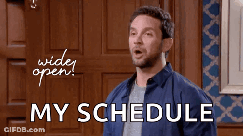 Man Standing In Front Of Wooden Door Saying My Schedule GIF