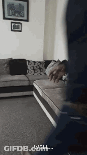 Man Standing In Living Room Saying Well GIF