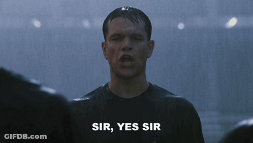 Man Standing In Rain Saying Sir Yes Sir GIF