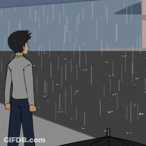 Man Standing In Rain With Umbrella GIF