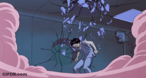 Man Standing In Room With Broken Glass Wall GIF