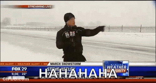 Man Standing In Snow With Fox 29 Weather Alert GIF