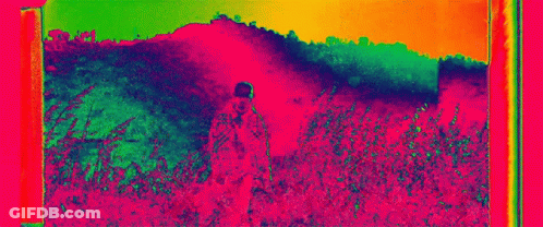 Man Standing In Tall Grass Colorful Thermal Image GIF