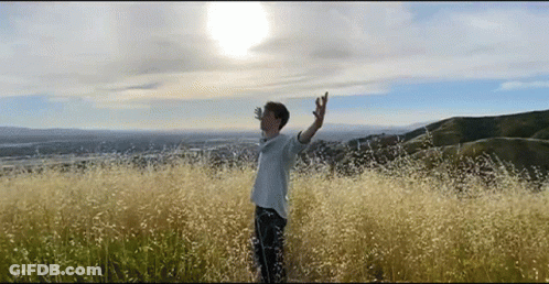 Man Standing In Tall Grass Field GIF