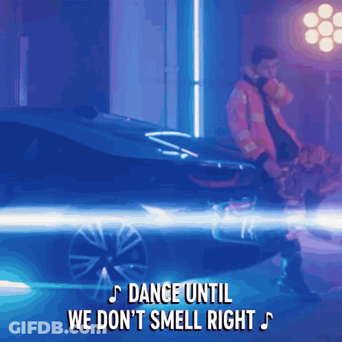 Man Standing Next To Car Dance Until We Don't Smell Right GIF