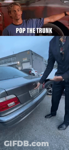 Man Standing Next To Car Saying Pop The Trunk GIF