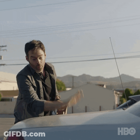 Man Standing Next To Car With HBO Logo GIF