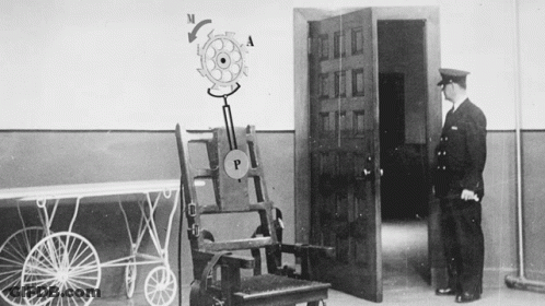 Man Standing Next To Electric Chair GIF