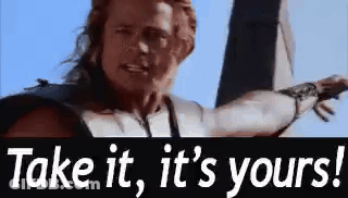 Man Standing Next To Sign Saying Take It, It's Yours GIF