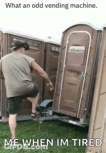 Man Standing Next To Trailer With Portable Toilet GIF