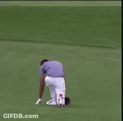 Man Standing On Golf Course With Arms Up GIF
