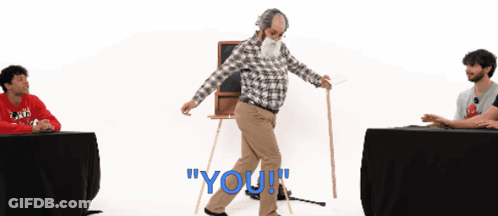 Man Standing On Mat Saying You In Blue GIF