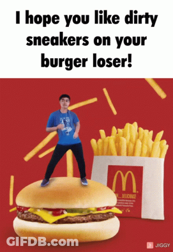 Man Standing On McDonald's Hamburger GIF