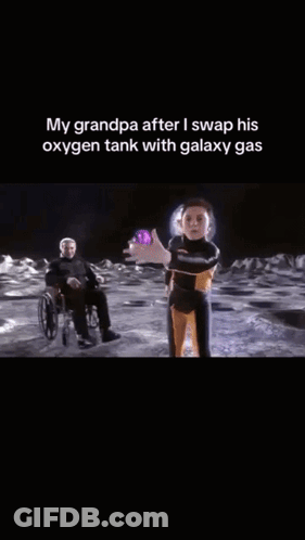 Man Standing On Moon With Glowing Oxygen GIF